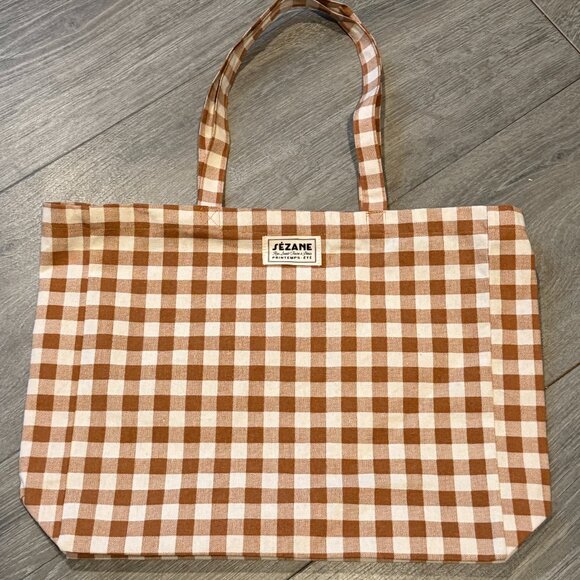 Sezane Vichy Gingham Tote in Brown - Picture 2 of 6